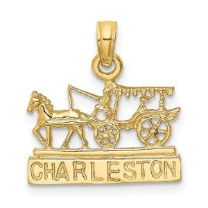 14k Yellow Gold Small Travel CHARLESTON Horse and Cart Charm